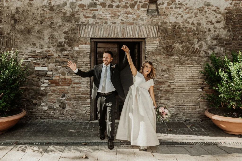 just married couple is exulting