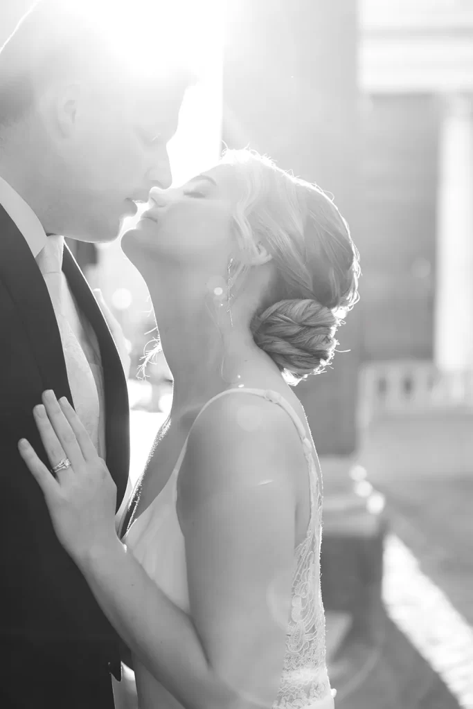 a couple is kissing