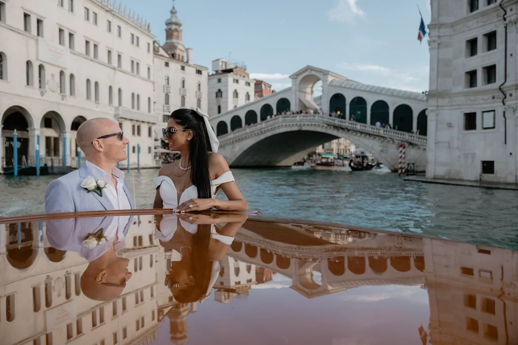 a couple in Venice, Rialto Bridge