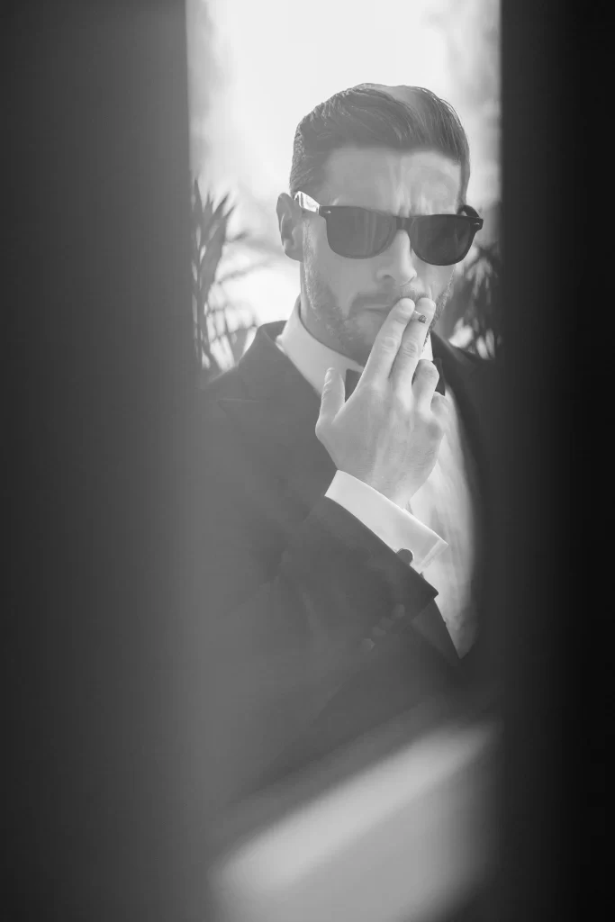 Portrait of a man in black and white