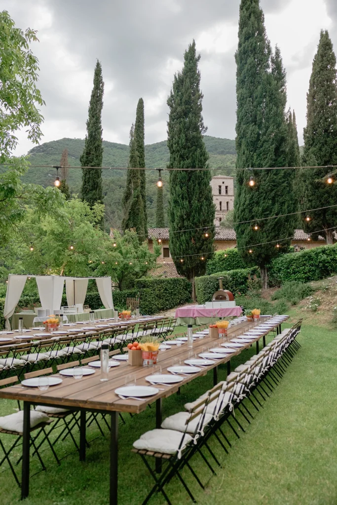 Welcome Dinner set up at Abbazia san Pietro in Valle