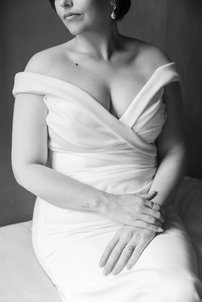 detail of a bride gown