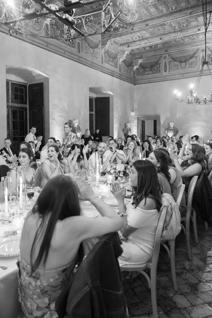 a moment of joyful during a dinner at Castello Orsini Odescalchi di Bracciano