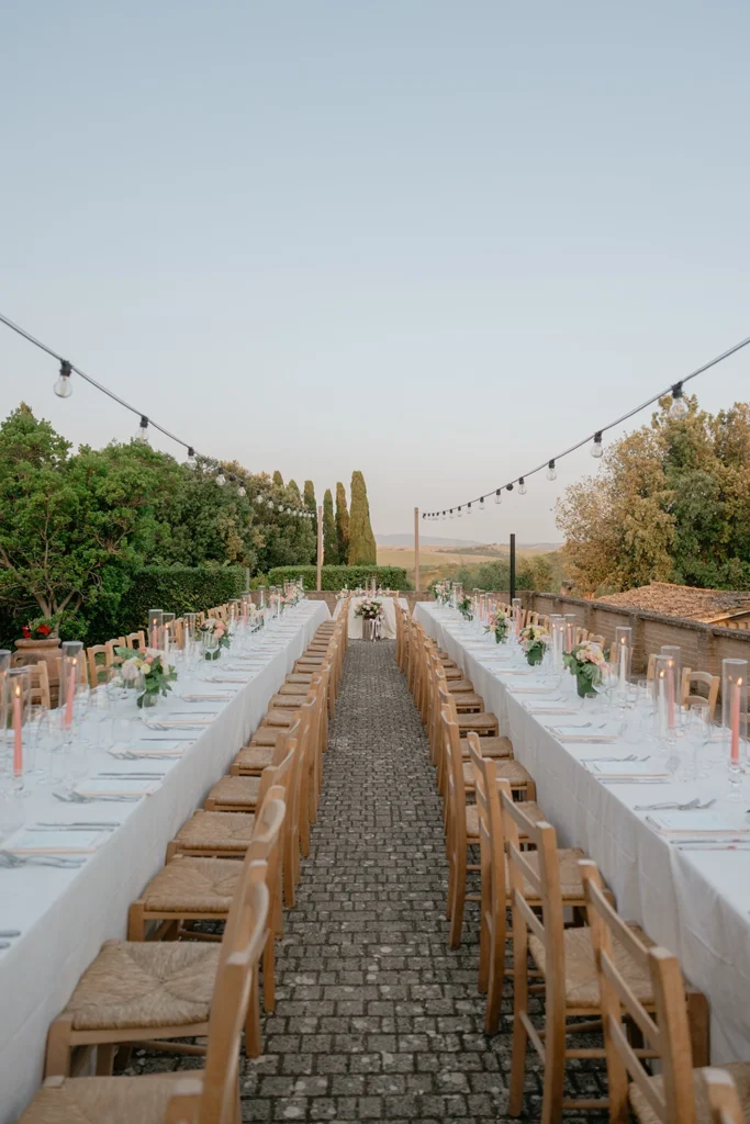 tables set up at Agriturismo la Mandriola, Lajatico Tuscany