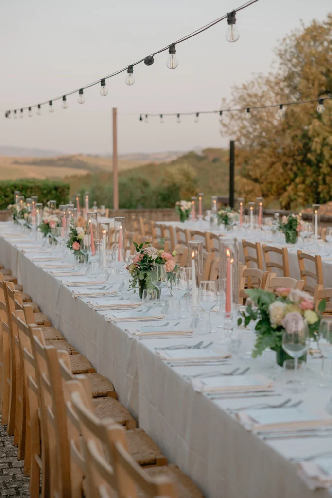 tables set up at Agriturismo la Mandriola, Lajatico Tuscany