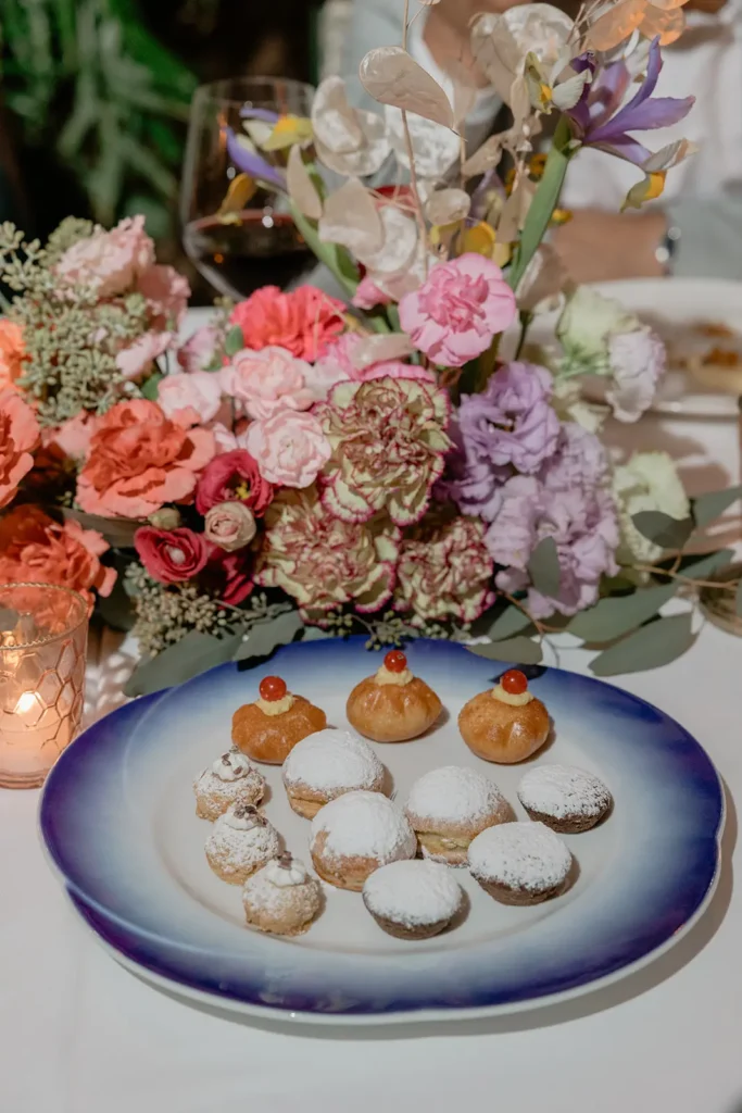detail of pastries and flowers