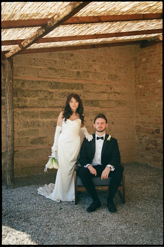 film photo of a wedding couple.